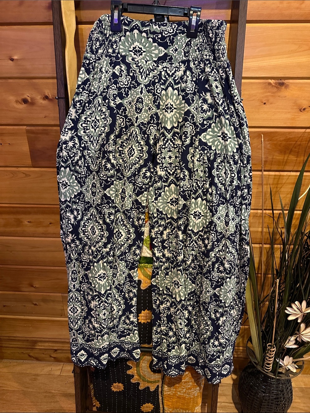 Angie Navy & Sage Wide Leg Pants short girl friendly